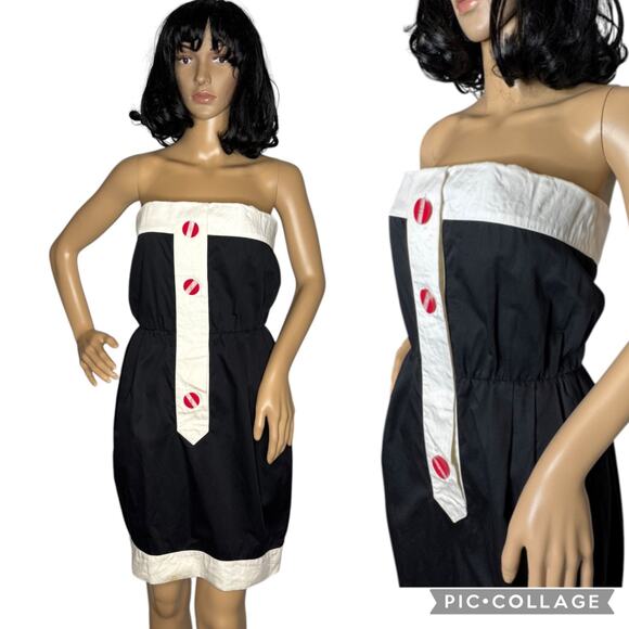 Vintage 80’s Karl Lagerfeld tuxedo style strapless black white red dress size S - Picture 1 of 17